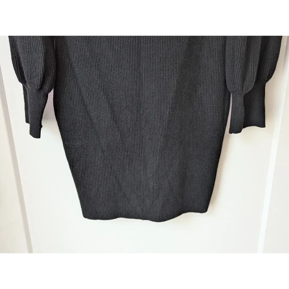 She+Sky Women's Large Black Short Sweater Dress Balloon Sleeve Clubwear Gothic